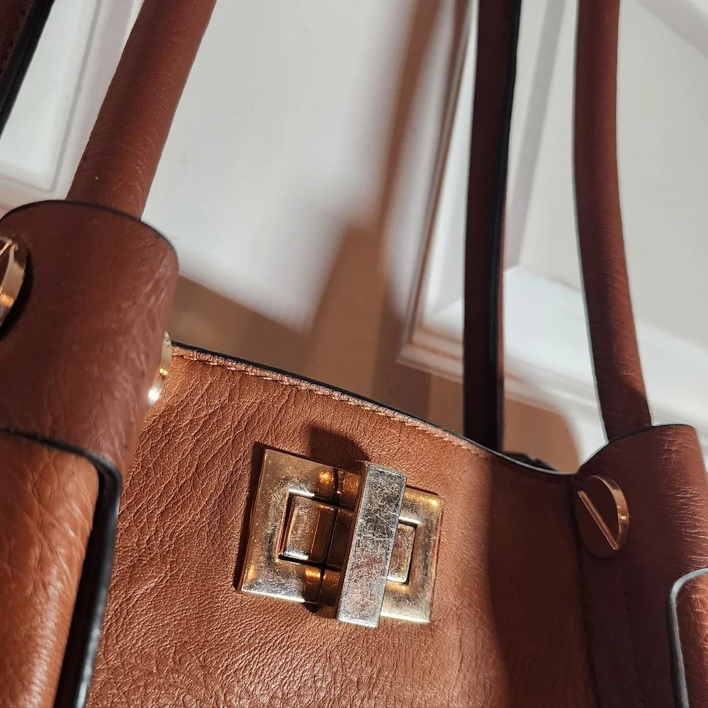 Kathy Ireland Chesnut Brown Faux Leather Shoulder Bag Minor Flaws